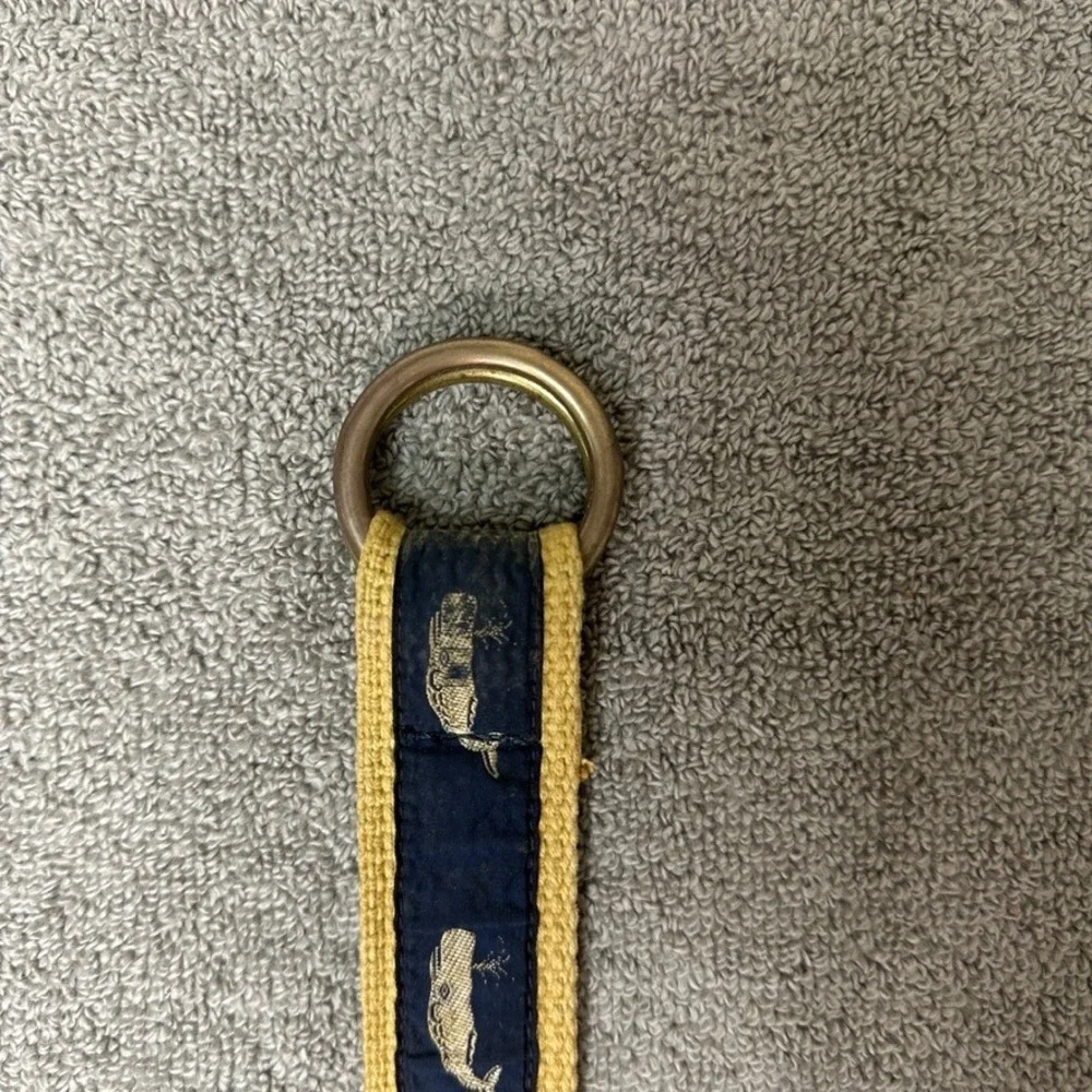 Cape Cod Canvas Woods Hole Whale D-Ring Belt Navy Yellow Nautical Mens 38.5 Inch